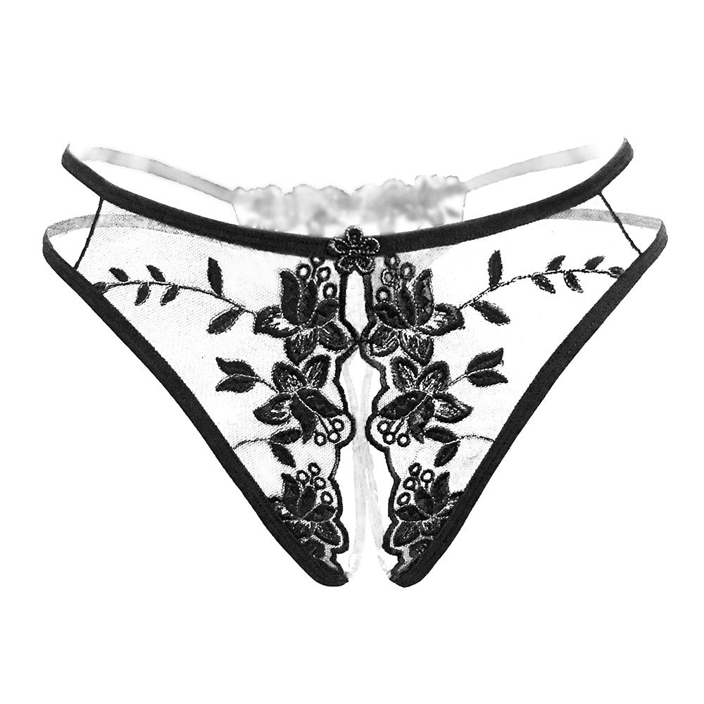 Image of Women's flirtatious lingerie panties women's passion see-through transparent embroidery sex free adult open crotch thong sense